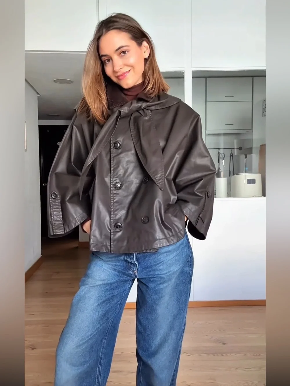 ZARA WAXED CAPE COAT